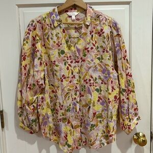 LC Lauren Conrad | Button Down with Floral Pattern and Dolman Sleeves; Size L